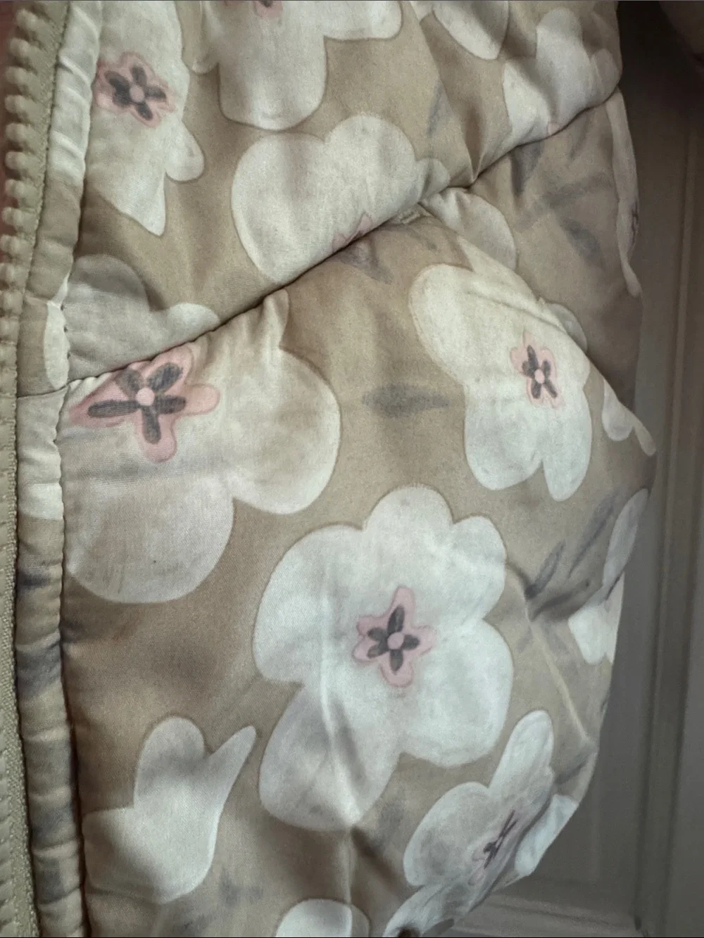 Carter's Beige Floral Puffer Jacket with Faux Fur Hood